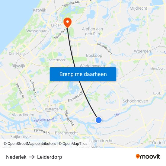 Nederlek to Leiderdorp map