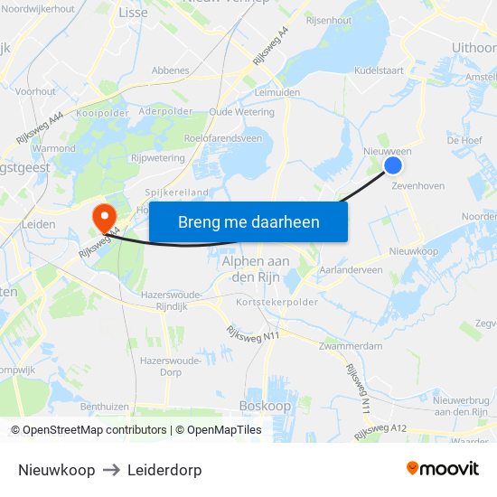 Nieuwkoop to Leiderdorp map