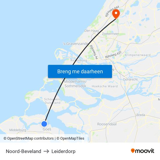 Noord-Beveland to Leiderdorp map