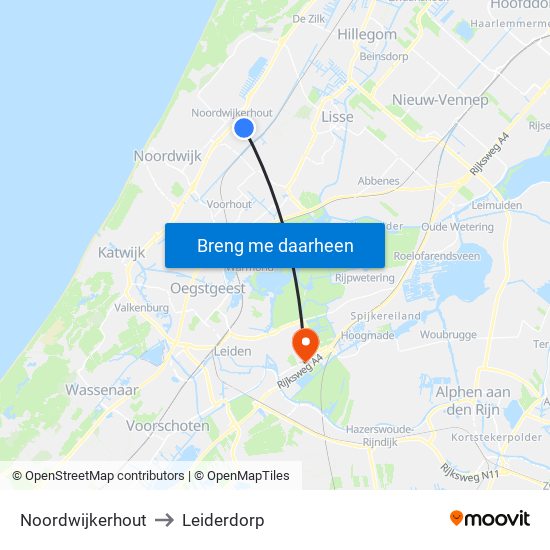 Noordwijkerhout to Leiderdorp map