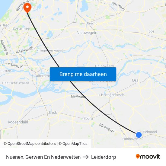 Nuenen, Gerwen En Nederwetten to Leiderdorp map