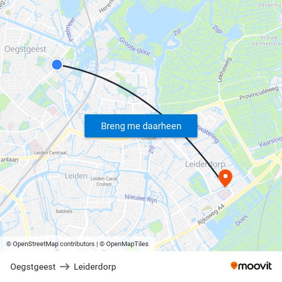 Oegstgeest to Leiderdorp map