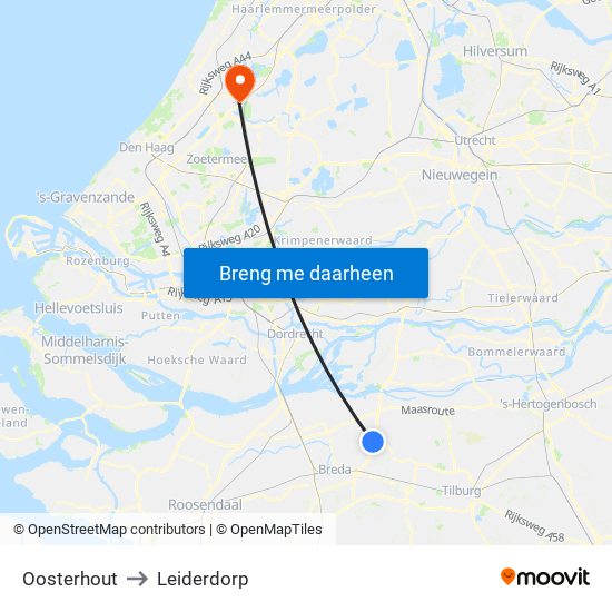 Oosterhout to Leiderdorp map