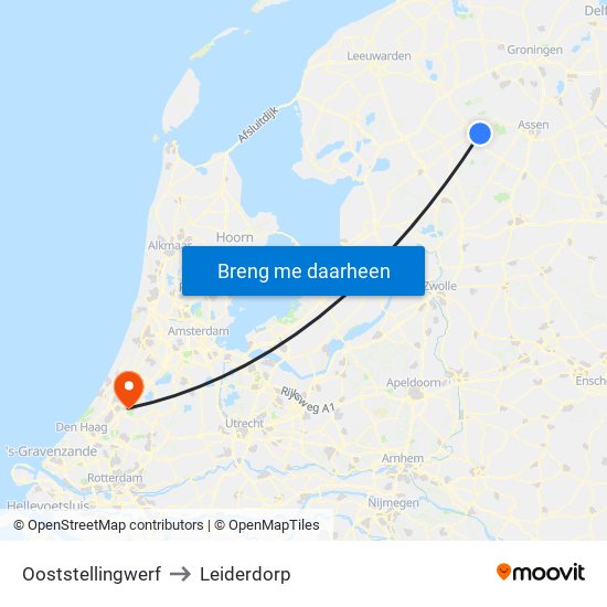 Ooststellingwerf to Leiderdorp map