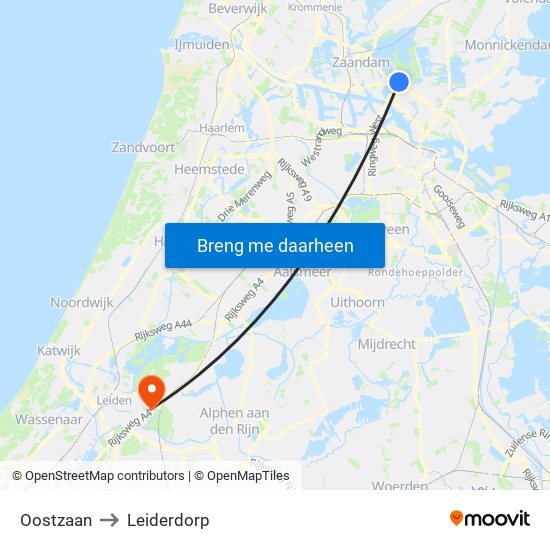 Oostzaan to Leiderdorp map