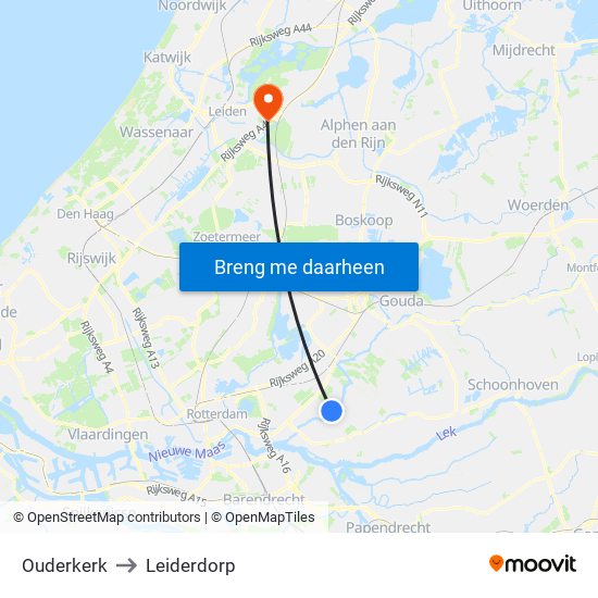 Ouderkerk to Leiderdorp map