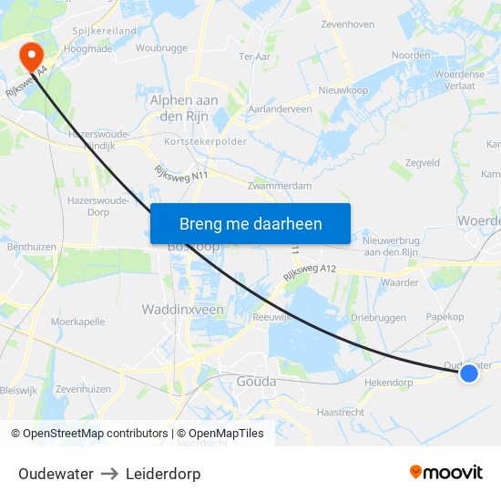 Oudewater to Leiderdorp map