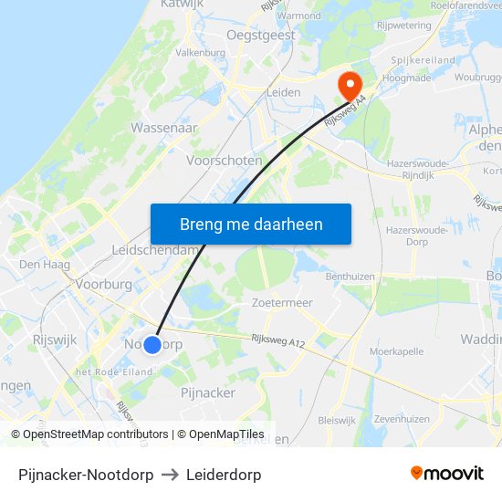 Pijnacker-Nootdorp to Leiderdorp map