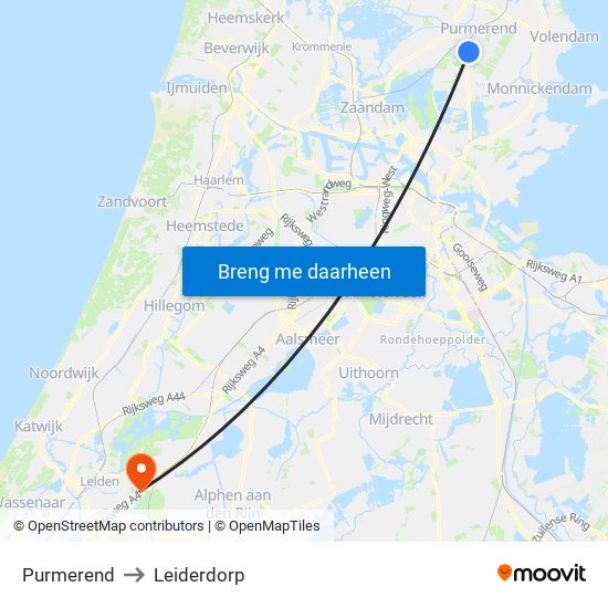 Purmerend to Leiderdorp map