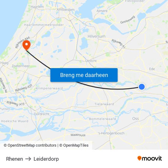 Rhenen to Leiderdorp map