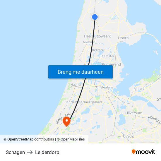 Schagen to Leiderdorp map