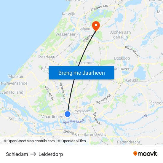 Schiedam to Leiderdorp map