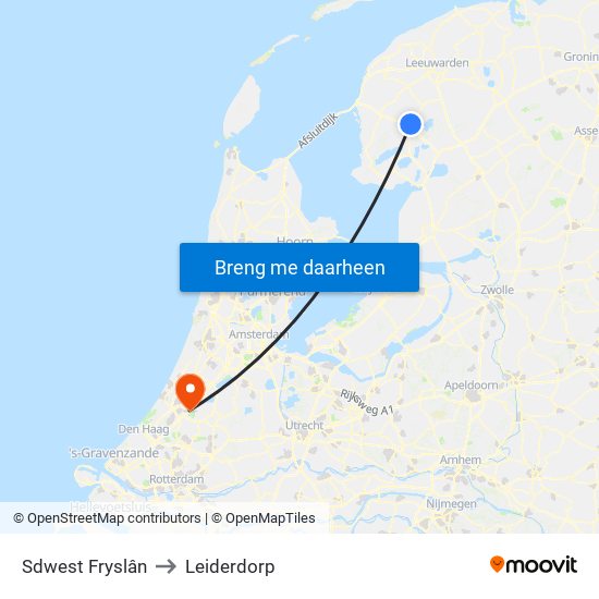 Sdwest Fryslân to Leiderdorp map