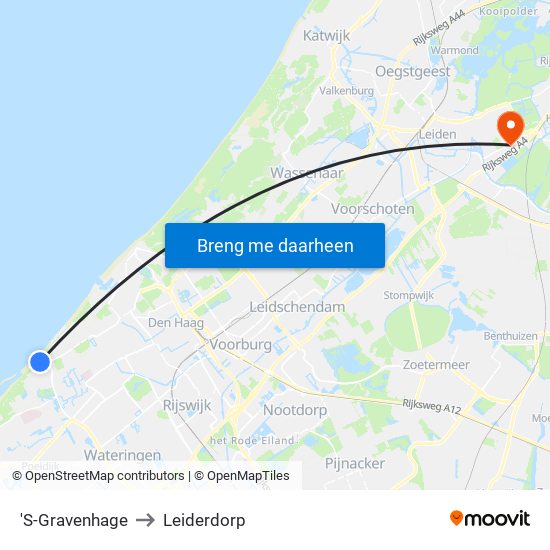 'S-Gravenhage to Leiderdorp map