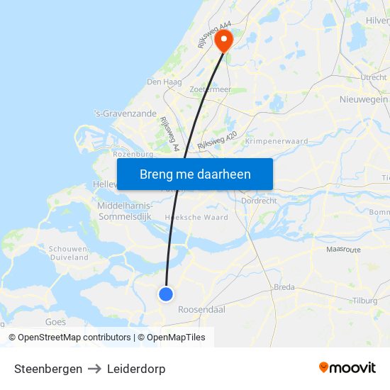 Steenbergen to Leiderdorp map