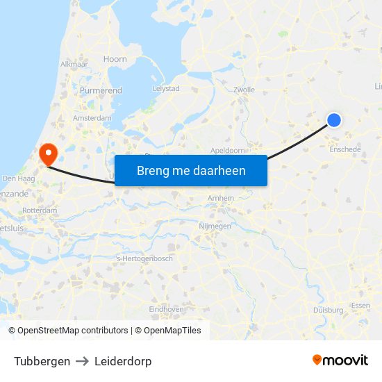 Tubbergen to Leiderdorp map