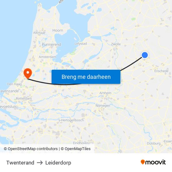 Twenterand to Leiderdorp map