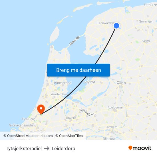 Tytsjerksteradiel to Leiderdorp map