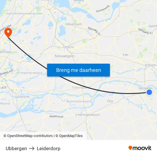 Ubbergen to Leiderdorp map
