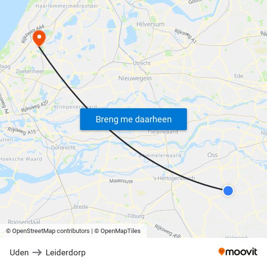 Uden to Leiderdorp map