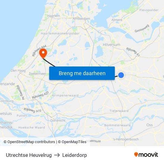 Utrechtse Heuvelrug to Leiderdorp map