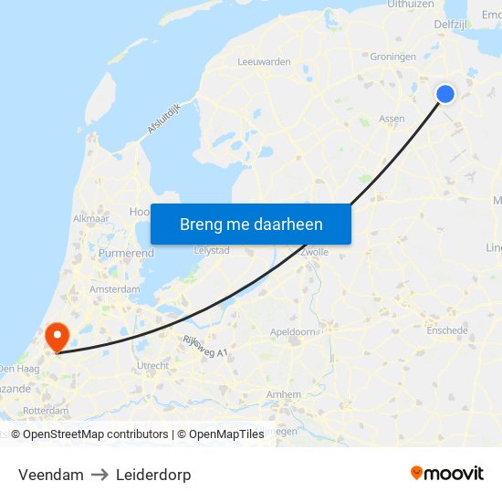 Veendam to Leiderdorp map