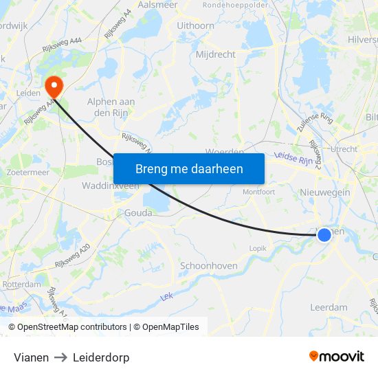 Vianen to Leiderdorp map