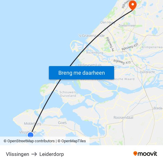 Vlissingen to Leiderdorp map