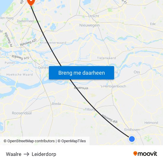 Waalre to Leiderdorp map
