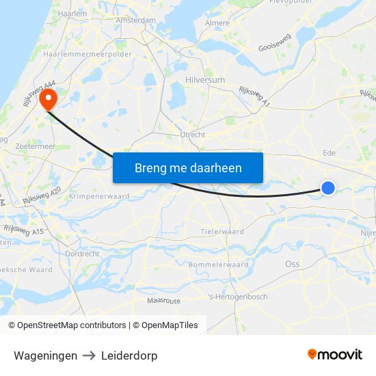 Wageningen to Leiderdorp map