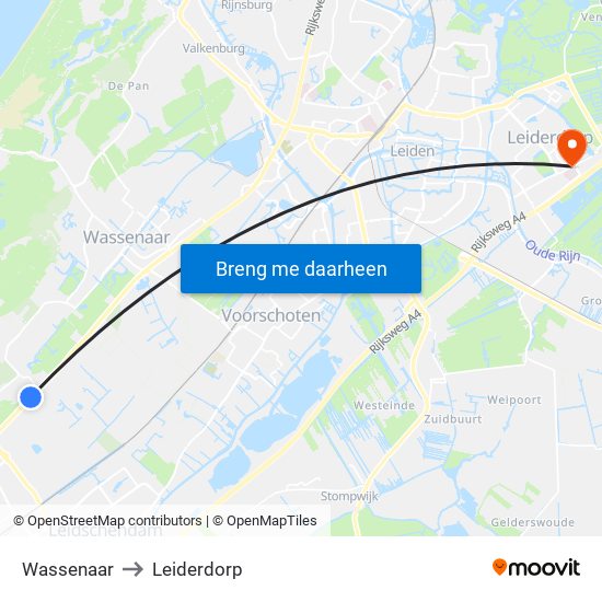 Wassenaar to Leiderdorp map