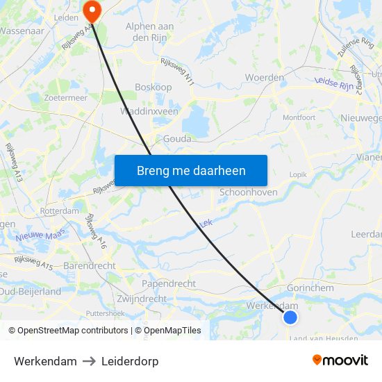 Werkendam to Leiderdorp map