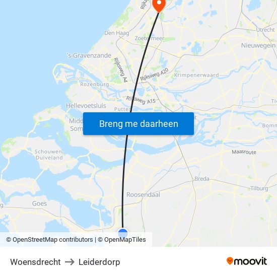 Woensdrecht to Leiderdorp map