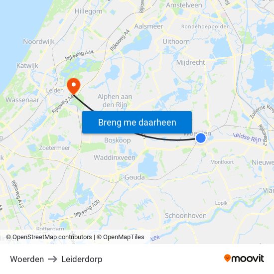 Woerden to Leiderdorp map