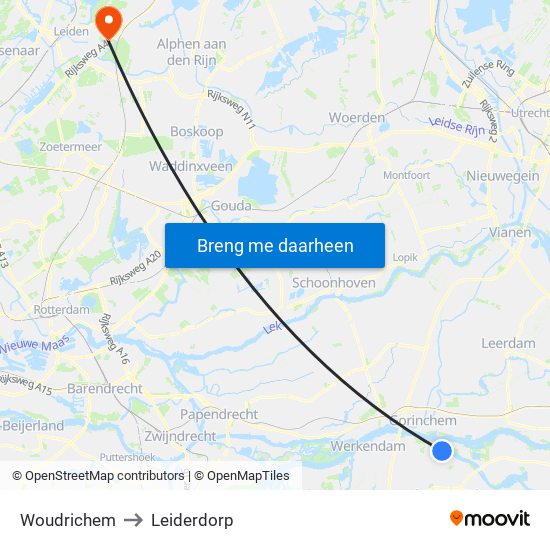 Woudrichem to Leiderdorp map