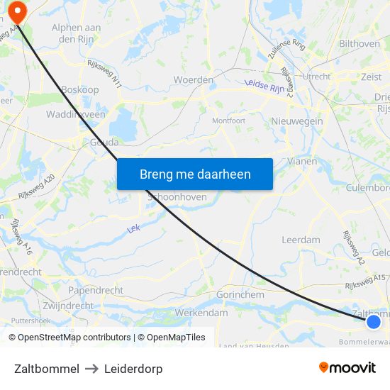 Zaltbommel to Leiderdorp map