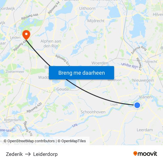 Zederik to Leiderdorp map