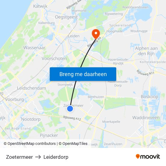 Zoetermeer to Leiderdorp map