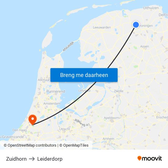Zuidhorn to Leiderdorp map
