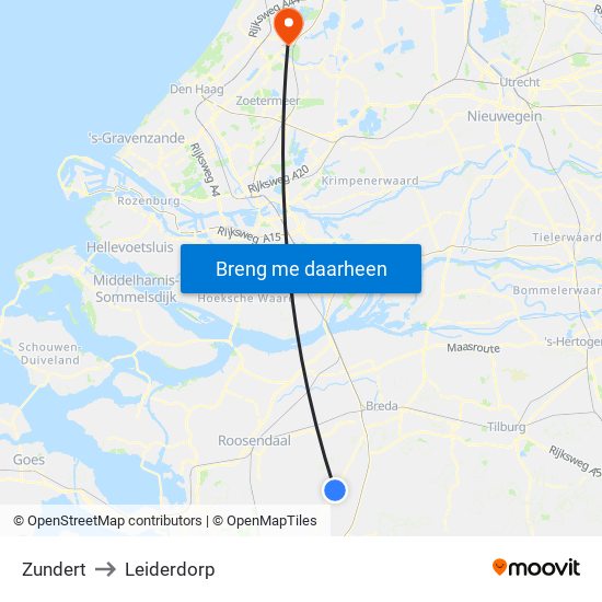 Zundert to Leiderdorp map