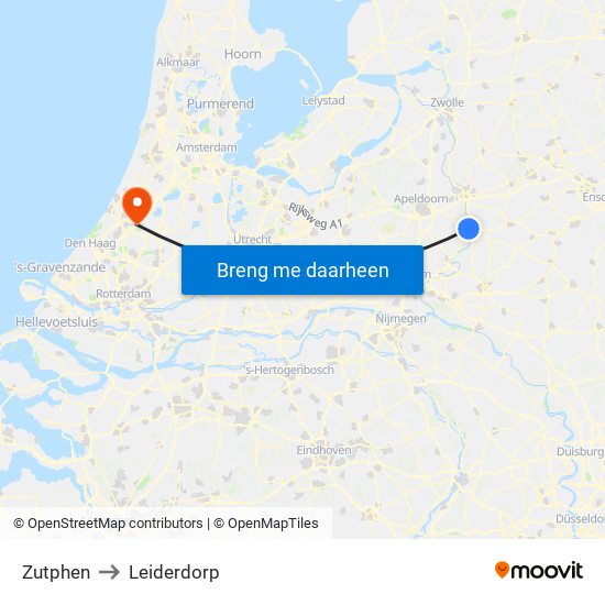 Zutphen to Leiderdorp map