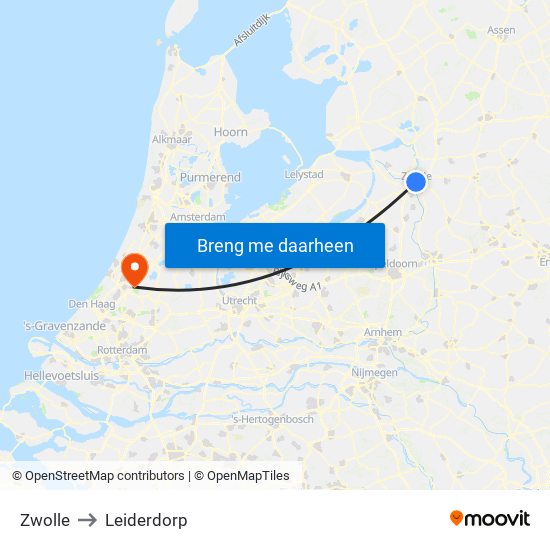 Zwolle to Leiderdorp map