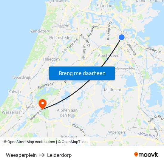 Weesperplein to Leiderdorp map