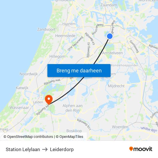 Station Lelylaan to Leiderdorp map
