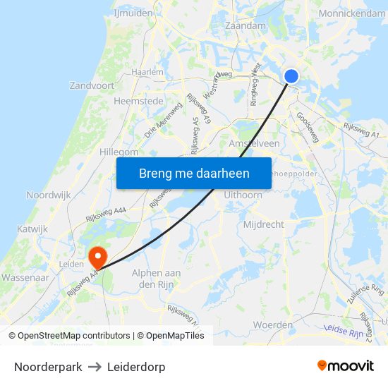 Noorderpark to Leiderdorp map