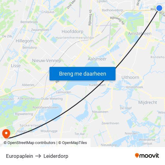 Europaplein to Leiderdorp map