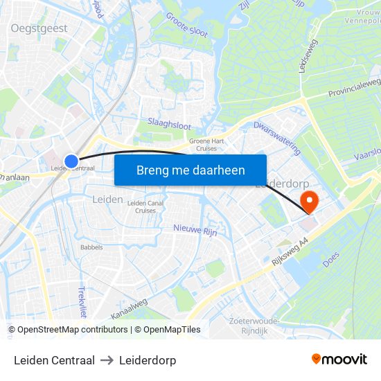 Leiden Centraal to Leiderdorp map