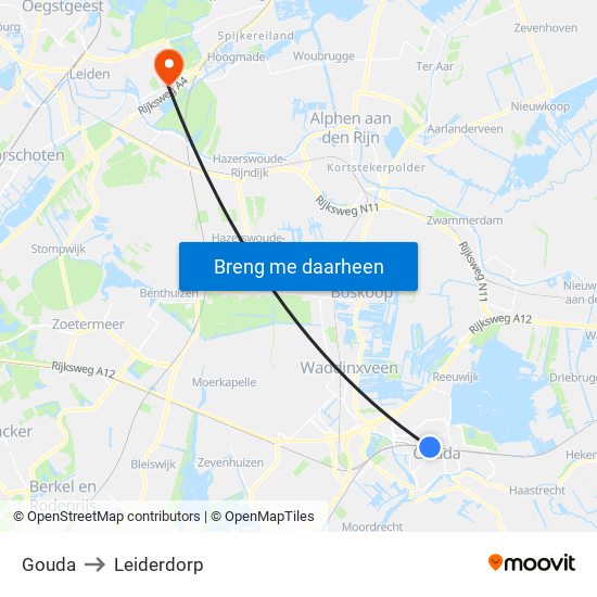 Gouda to Leiderdorp map