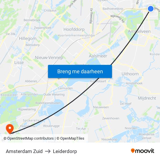 Amsterdam Zuid to Leiderdorp map