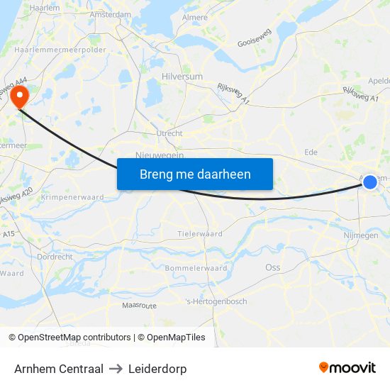 Arnhem Centraal to Leiderdorp map